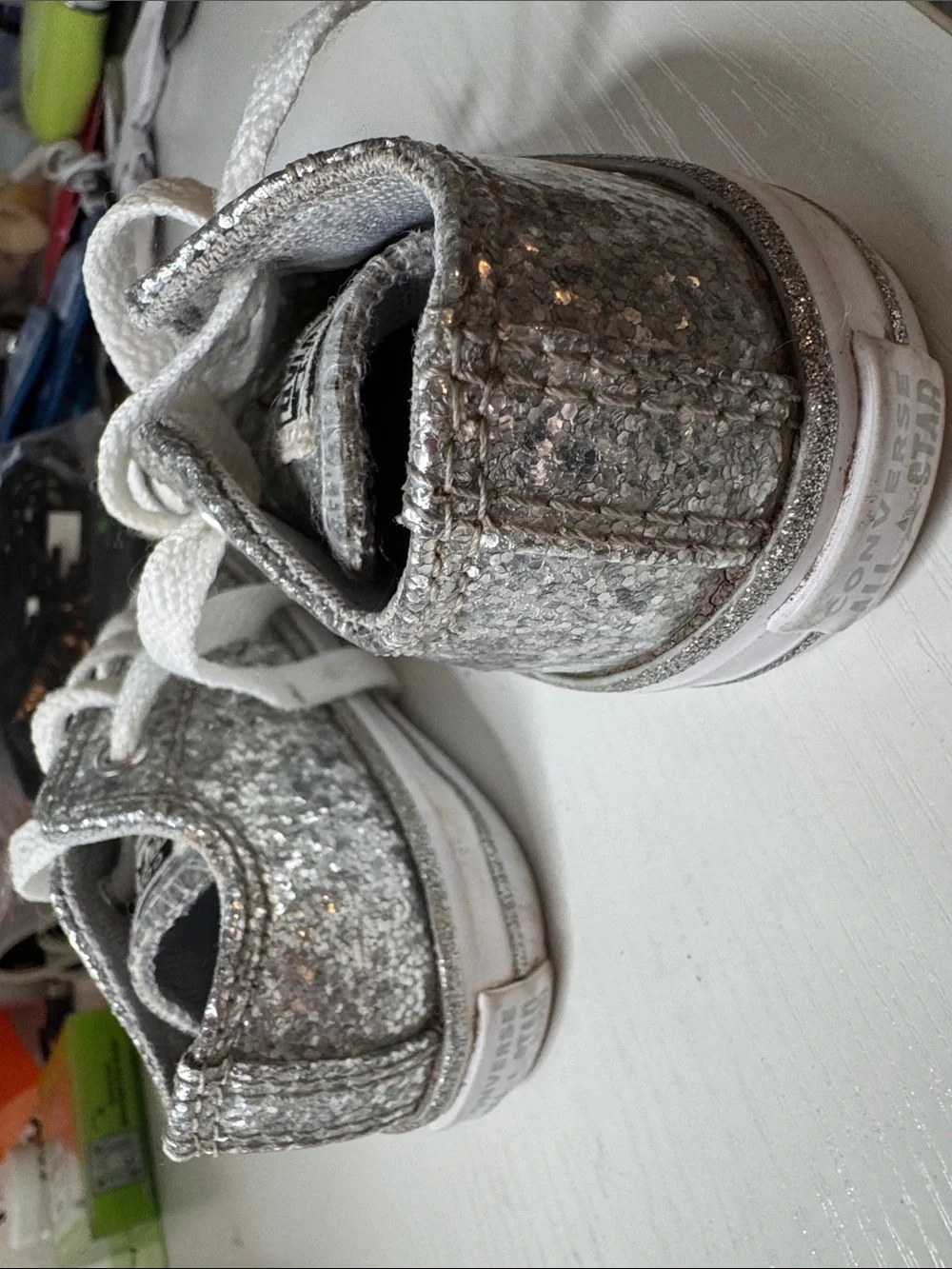 Converse Kids Silver Glitter Low-Top Sneakers with White Accents